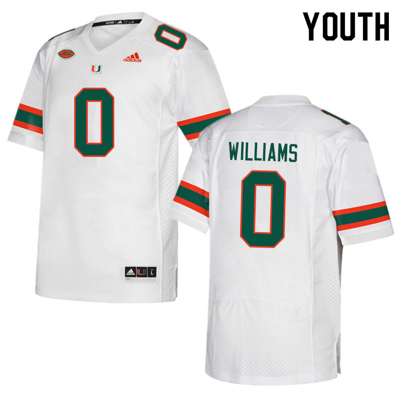 Youth #0 James Williams Miami Hurricanes College Football Jerseys Sale-White - Click Image to Close